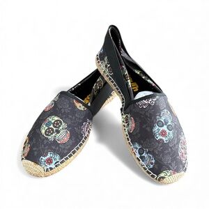 Loudmouth Lucky Sugar Skull Espadrilles Size 7.5 NIB